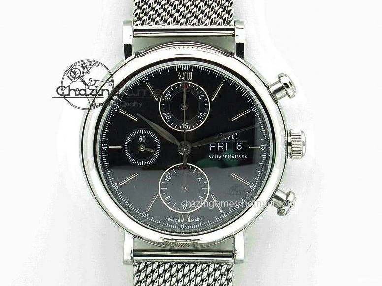 MIROTIME 0417 Portofino Chrono SS Black Dial on SS Mesh Bracelet A StreetReady 7399